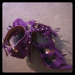 Suede Fringe and Stud Detailed Heels