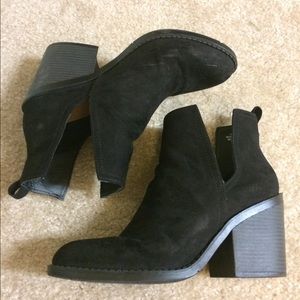 Black suede booties.