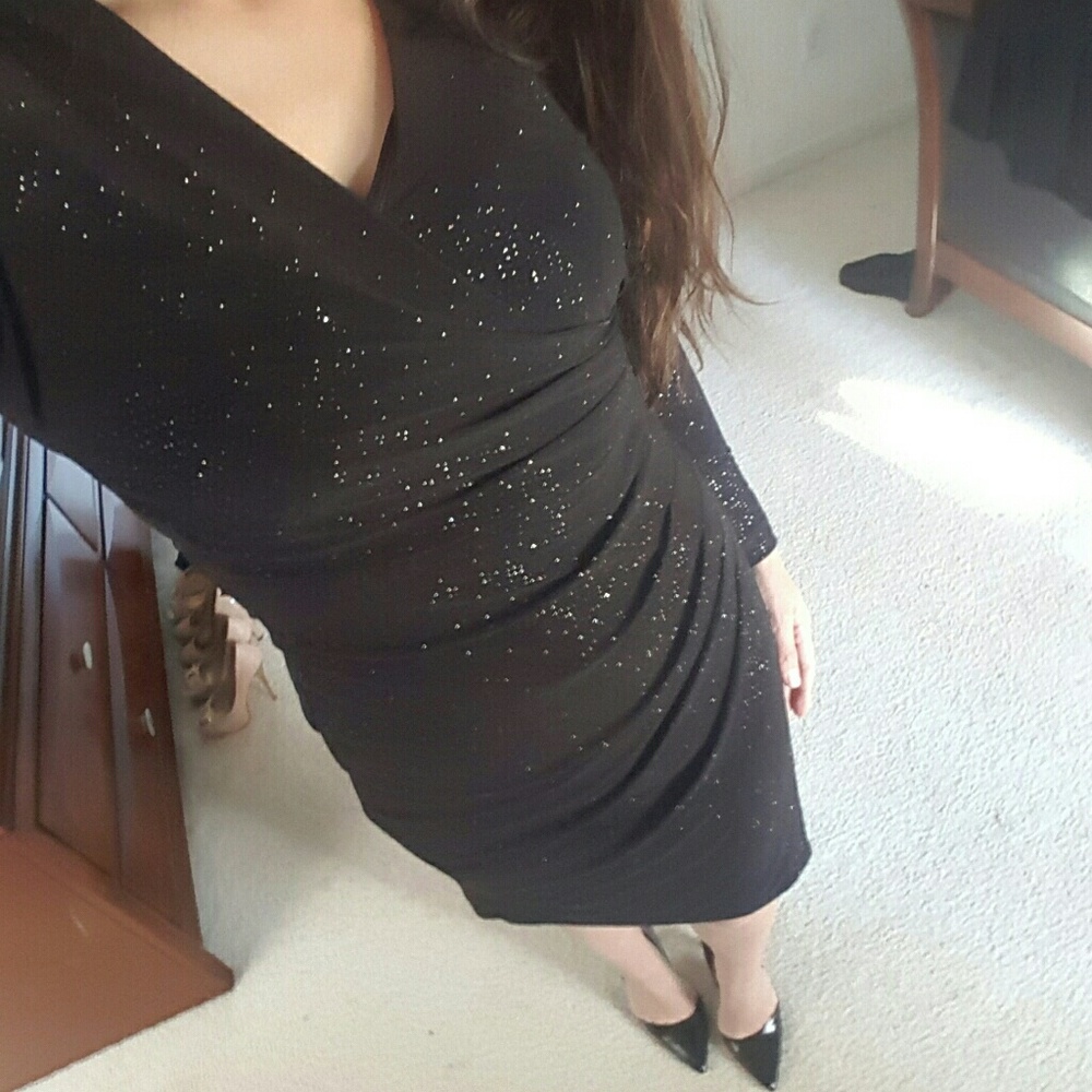 Calvin Klein Faux Wrap Glitter Knit Dress