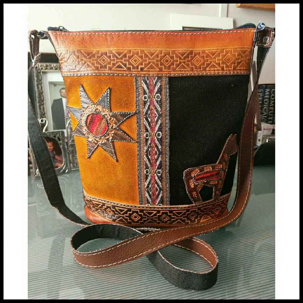 *HP 10/7!* VTG Colorful Handmade Leather Crossbody