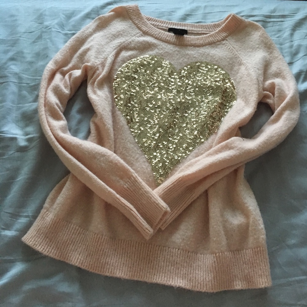 H&M gold sequin heart sweater Small