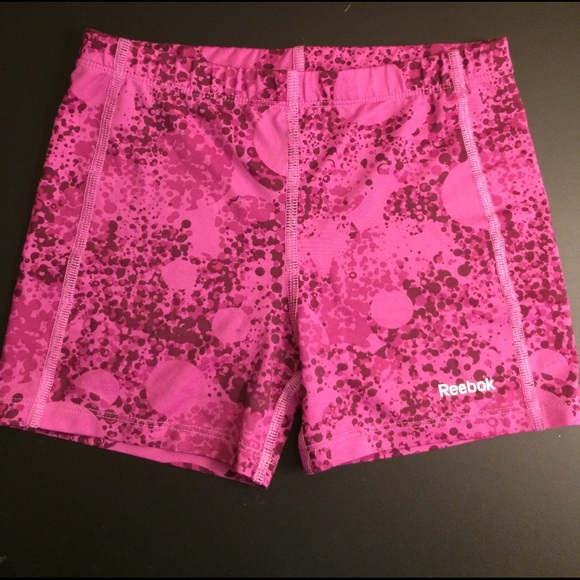 Pink splatter paint spandex workout shorts - Picture 1 of 3