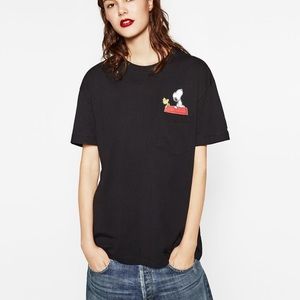 Zara NWT Oversized Snoopy Black Tshirt with Pocket