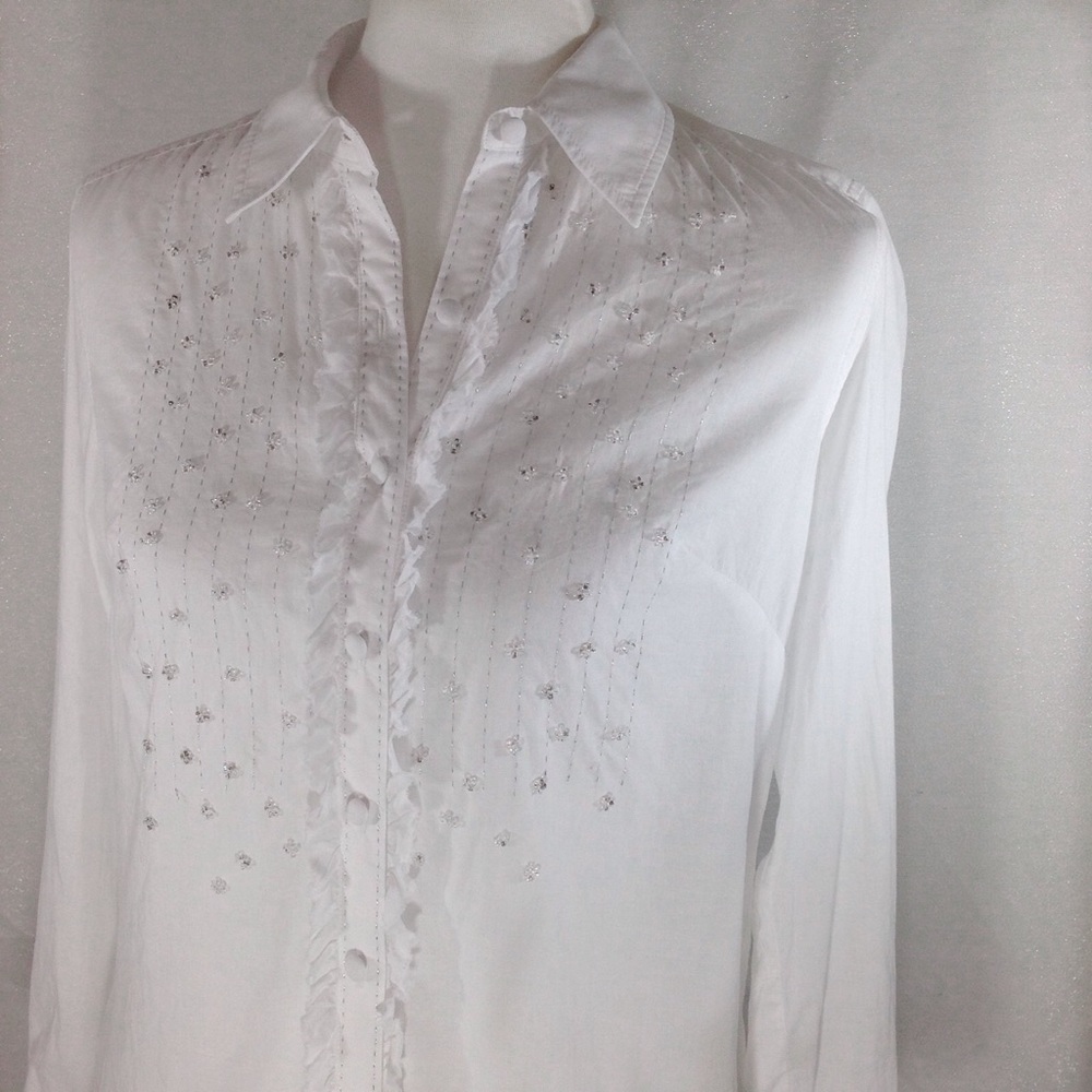 Sigred Olsen White Button-Down Shirt with Beading