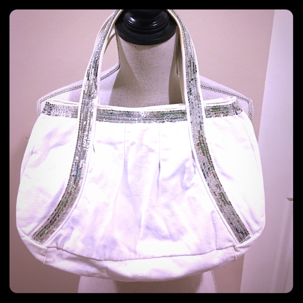 Old Navy White Canvas Sequin Bag