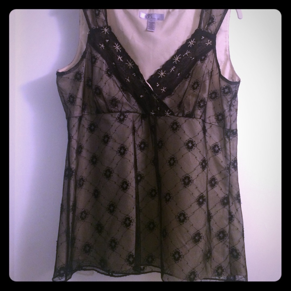 Black/Nude Lace V-Neck Top