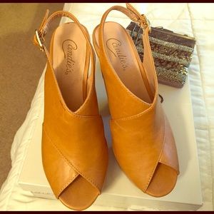 Candies Wedges sling back Beige tan brown size 7.5