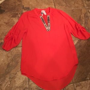 Orange Aztec trim 3/4 sleeve blouse
