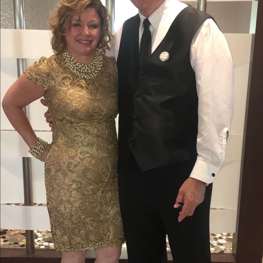 Tadashi Shoji Gold lace dress