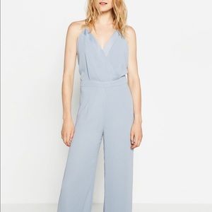 Zara NWT Baby Blue Jumpsuit w/ Crossover Neckline