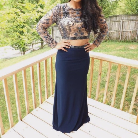 Sherri Hill Navy 2 Piece Prom Dress - Picture 1 of 3