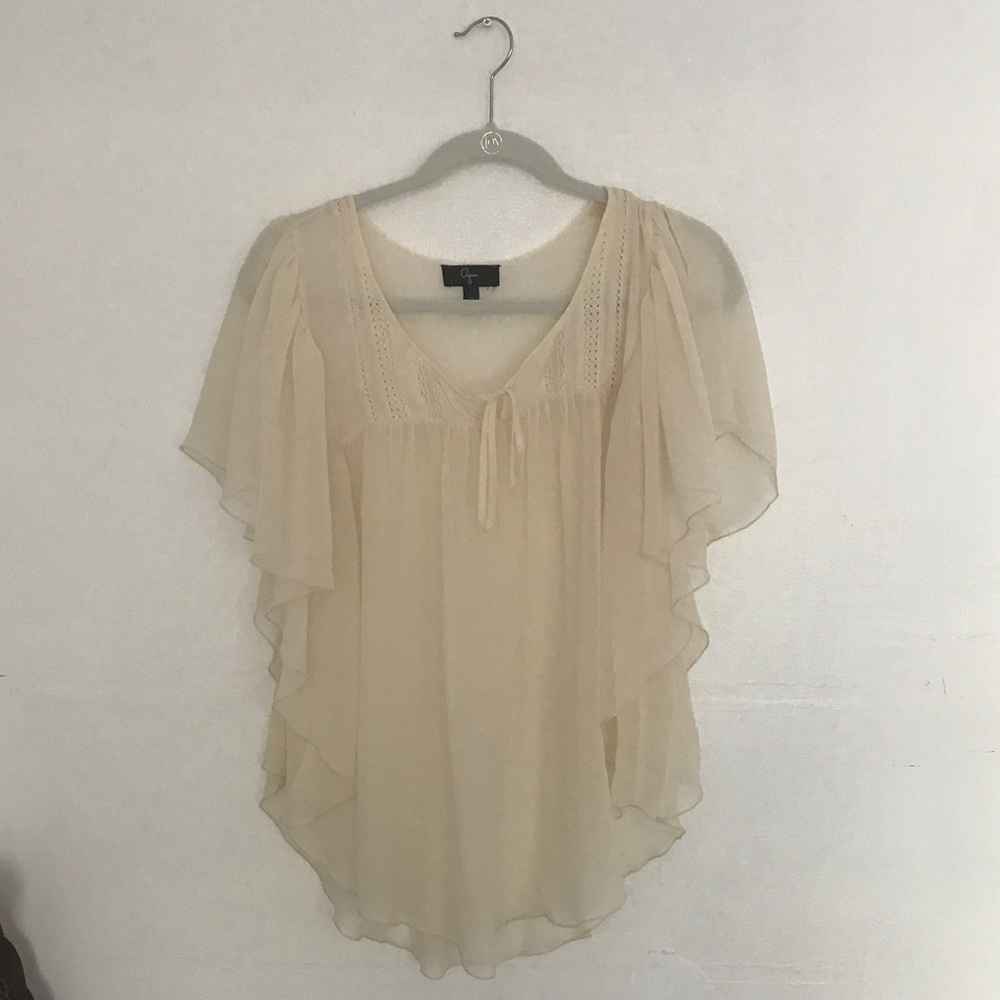 Sheer Peasant top XS from Aqua, chiffon in cream