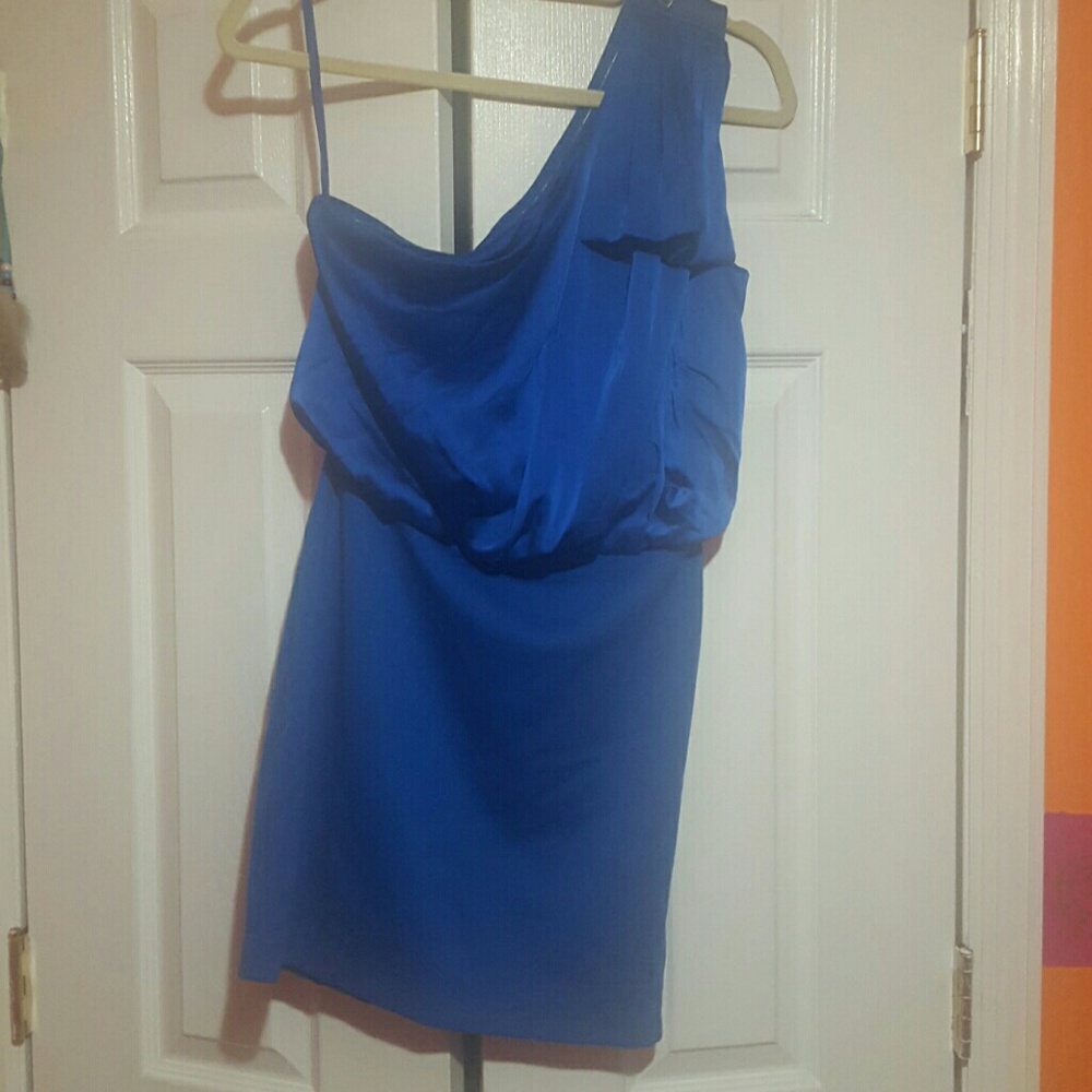 Royal Blue Satin Off Shoulder Dress