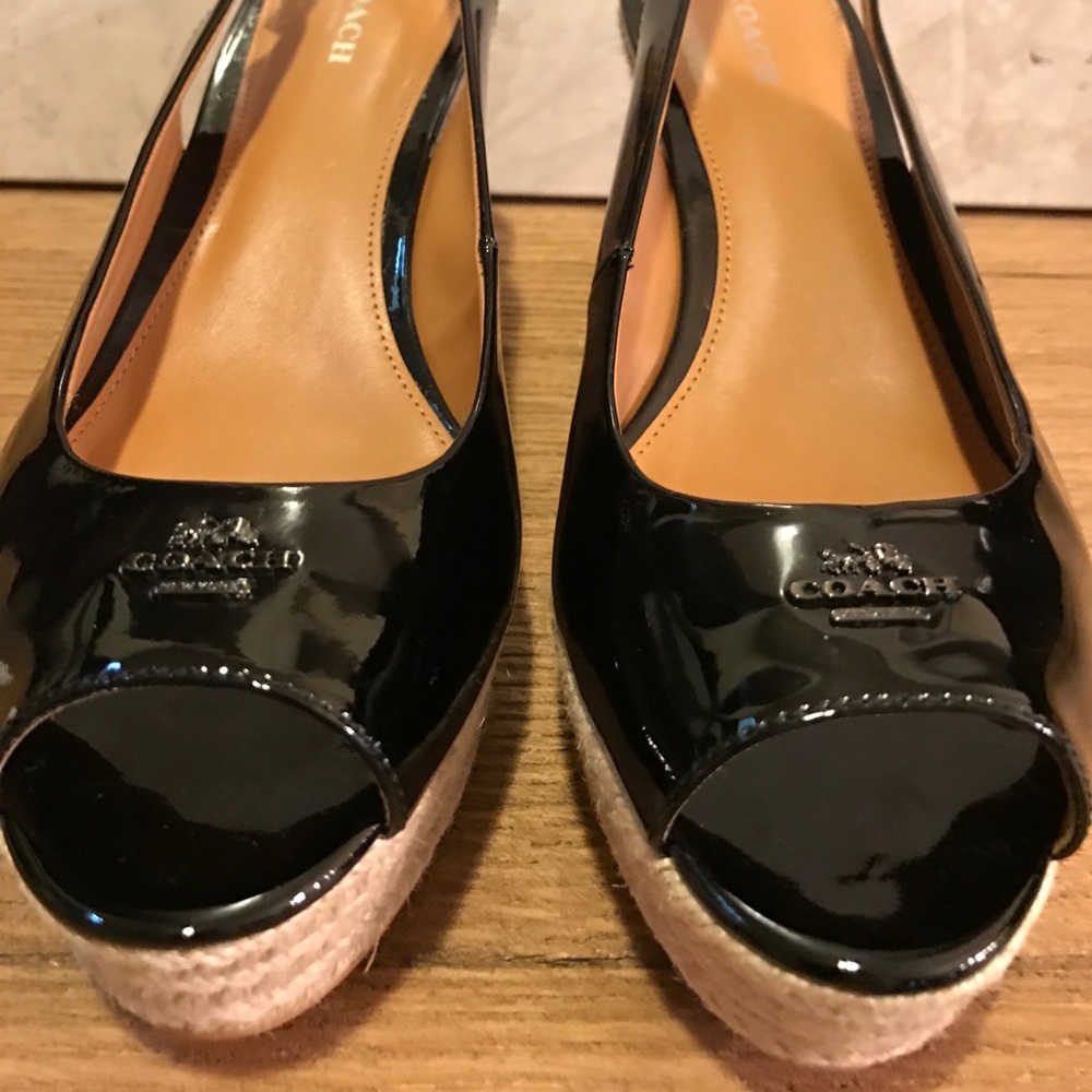 SaleNew Coach Black patent leather wedge