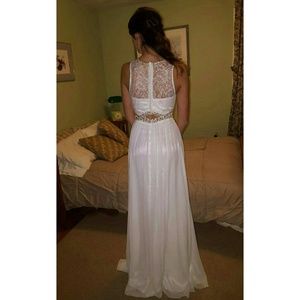White Prom Dress w/ Lace & Gold Jewels