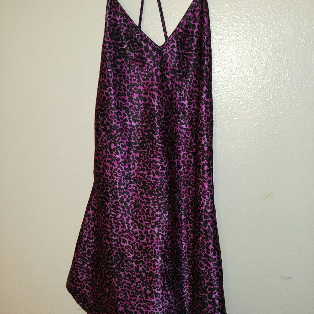 Very sexy purple leopard print satin chemise