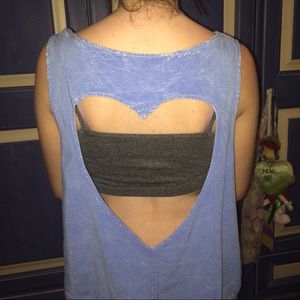 Blue tank top with heart cut out
