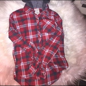 Flannel with built in hood.