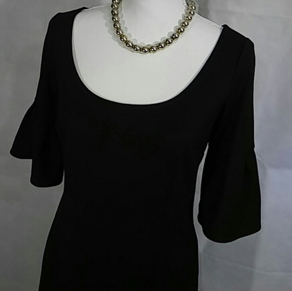 SOLD Ann Taylor Loft Black Shift Dress Bell Sleeve - Picture 4 of 4