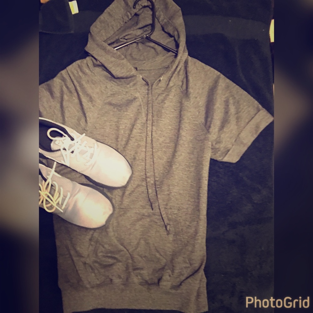 Short sleeve hoodie worn out shirt