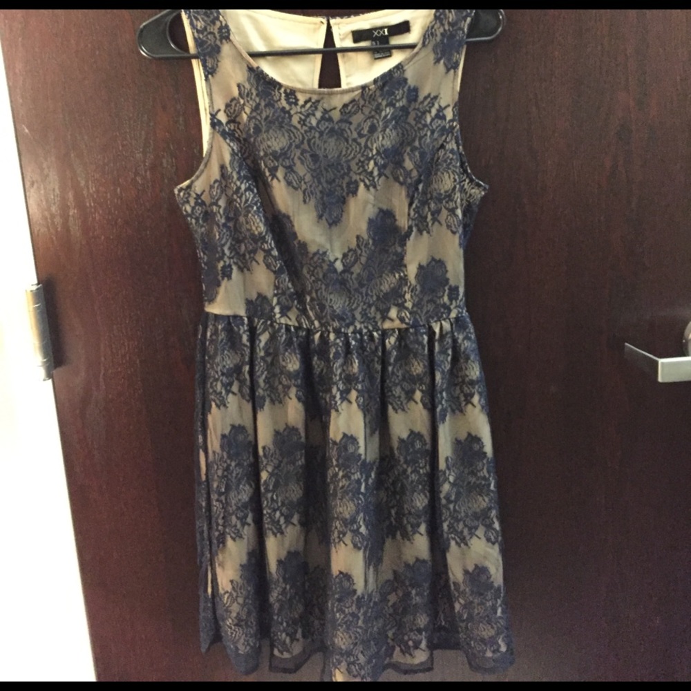 Navy & Tan Lace Dress