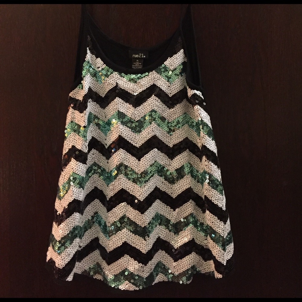 Mint, White & Black Sequin Tank