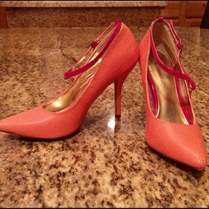Orange Heels with Hot Pink strap Size 10
