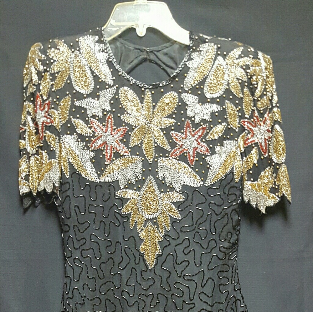 VTG.-Black -Hand Beaded Sequin Dress- 1920's Dress