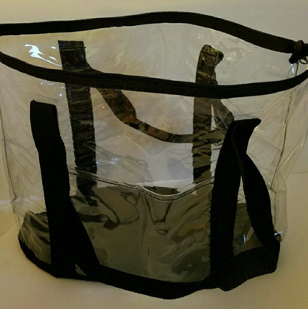 Clear plastic tote with black trim & handles