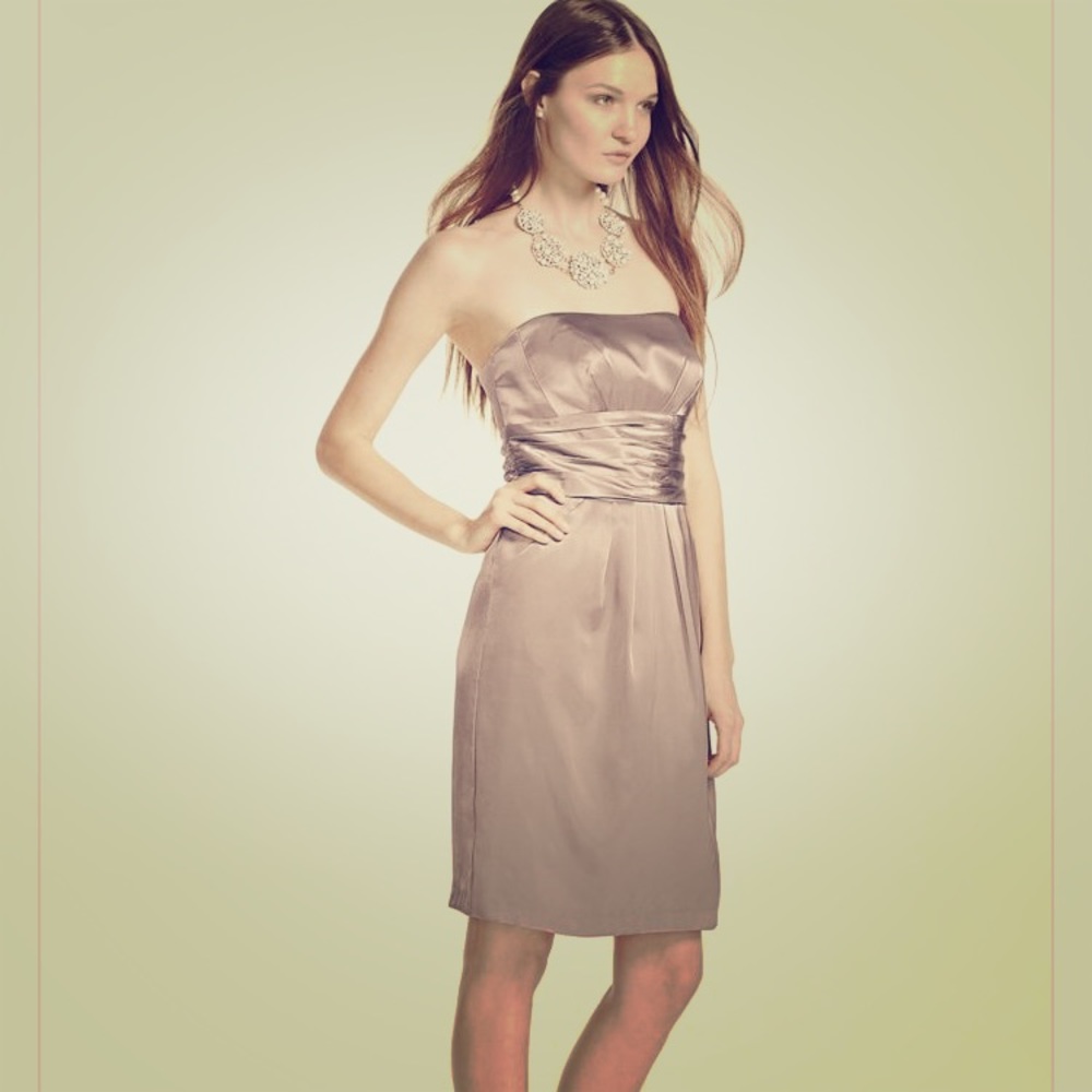 Short Charmeuse Dress with Ruched Waist and Pocket