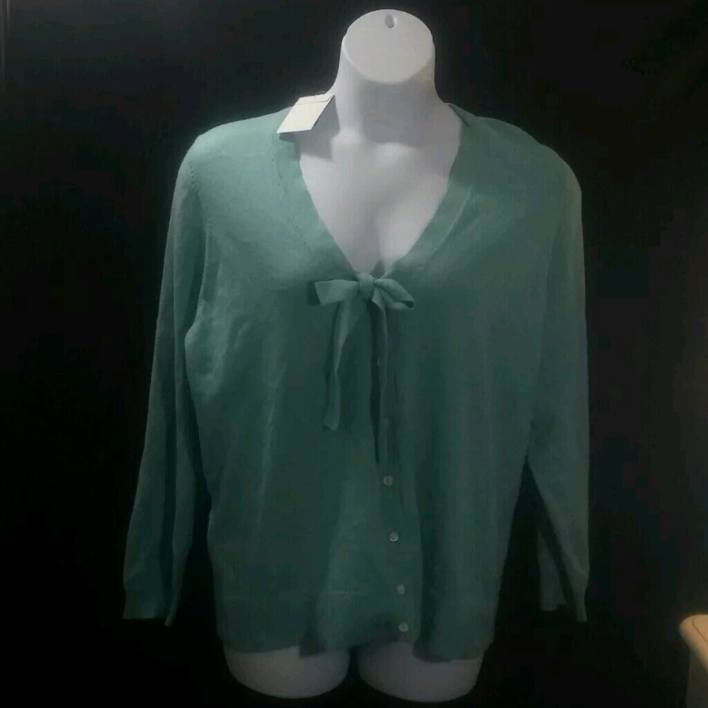 blue lands end tie cardigan 1x plus sized woman's
