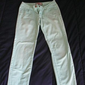 Women's mint green jeans, slim fit