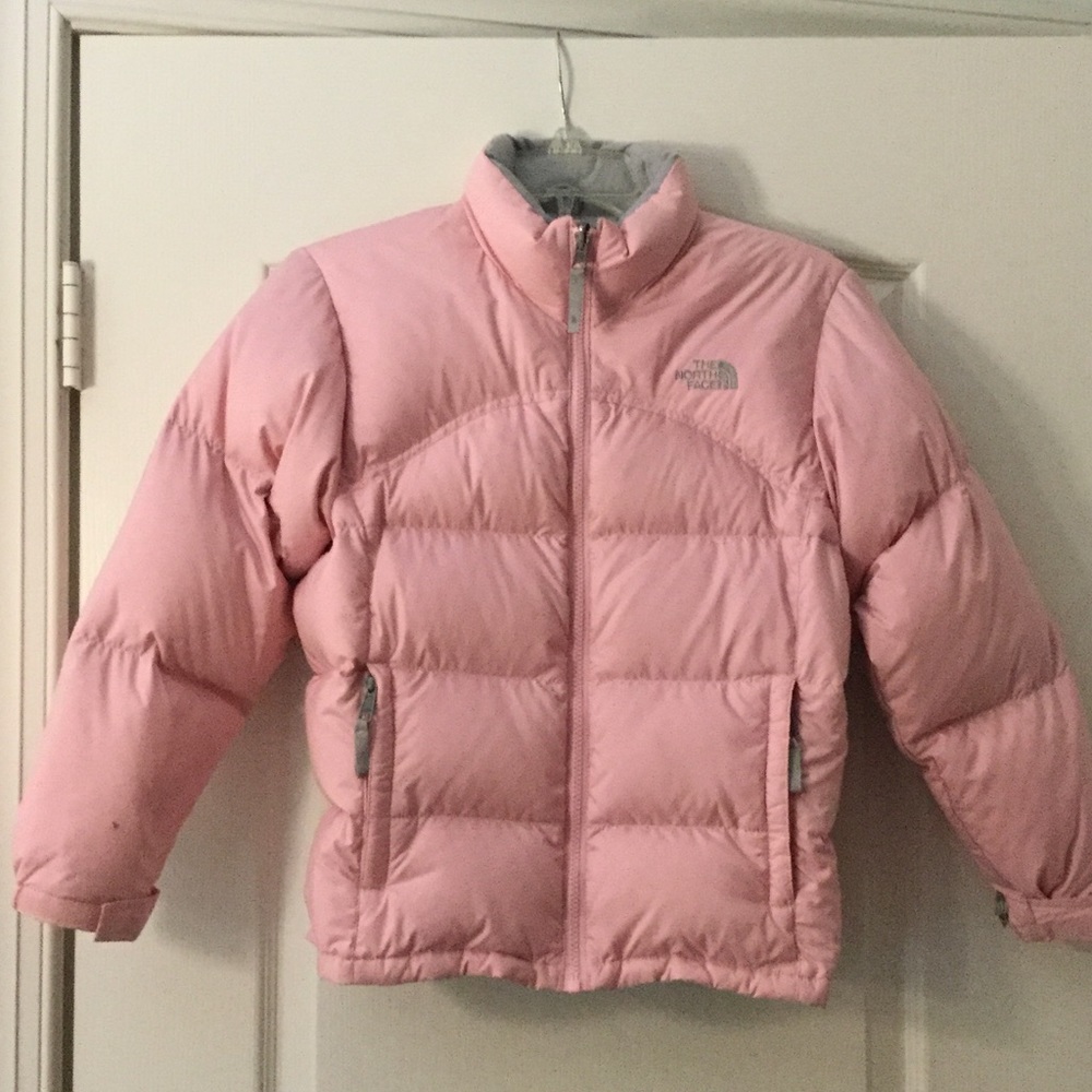 Girls North Face Pink Puffer Jacket - Size M