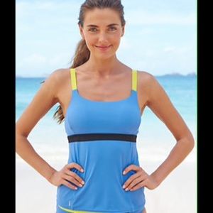 Gorgeous Cloud Blue Tankini with Citron Straps