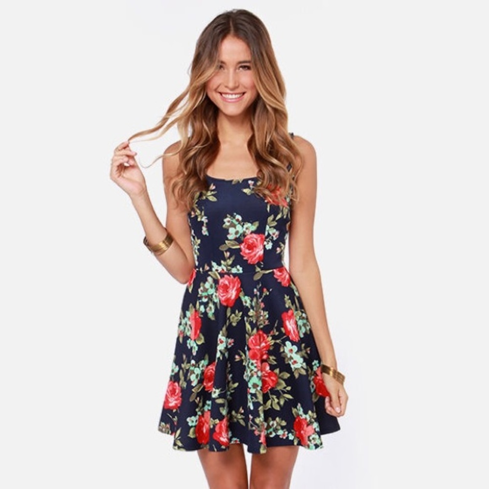 Blue Fit and Flare Floral Dress