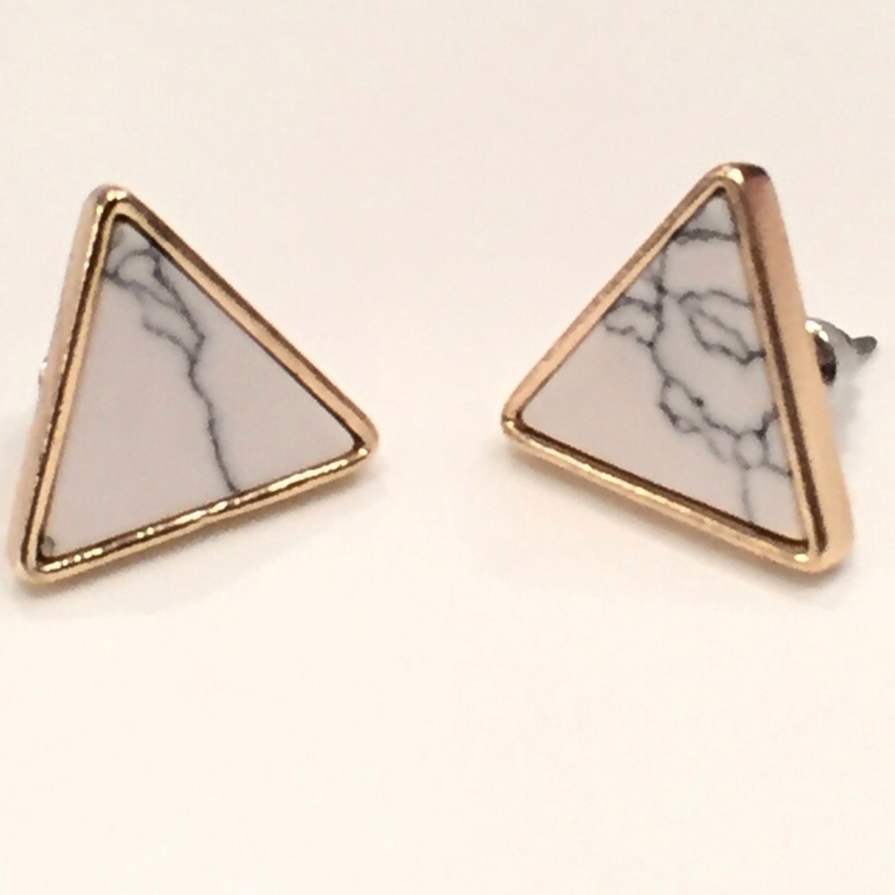 White Marble Gold Triangle or Circle Stud Earrings