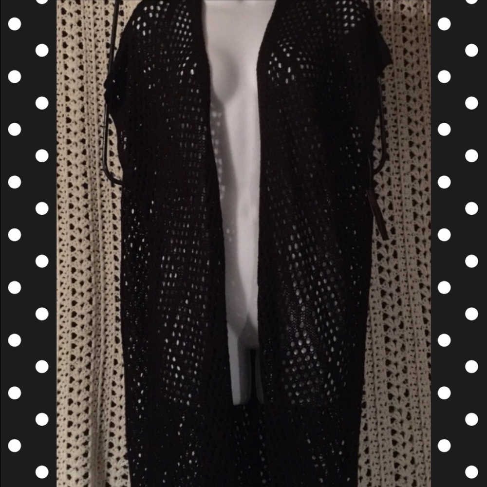 Black crochet & fringe cardigan Sz. XL New! Neat🌺