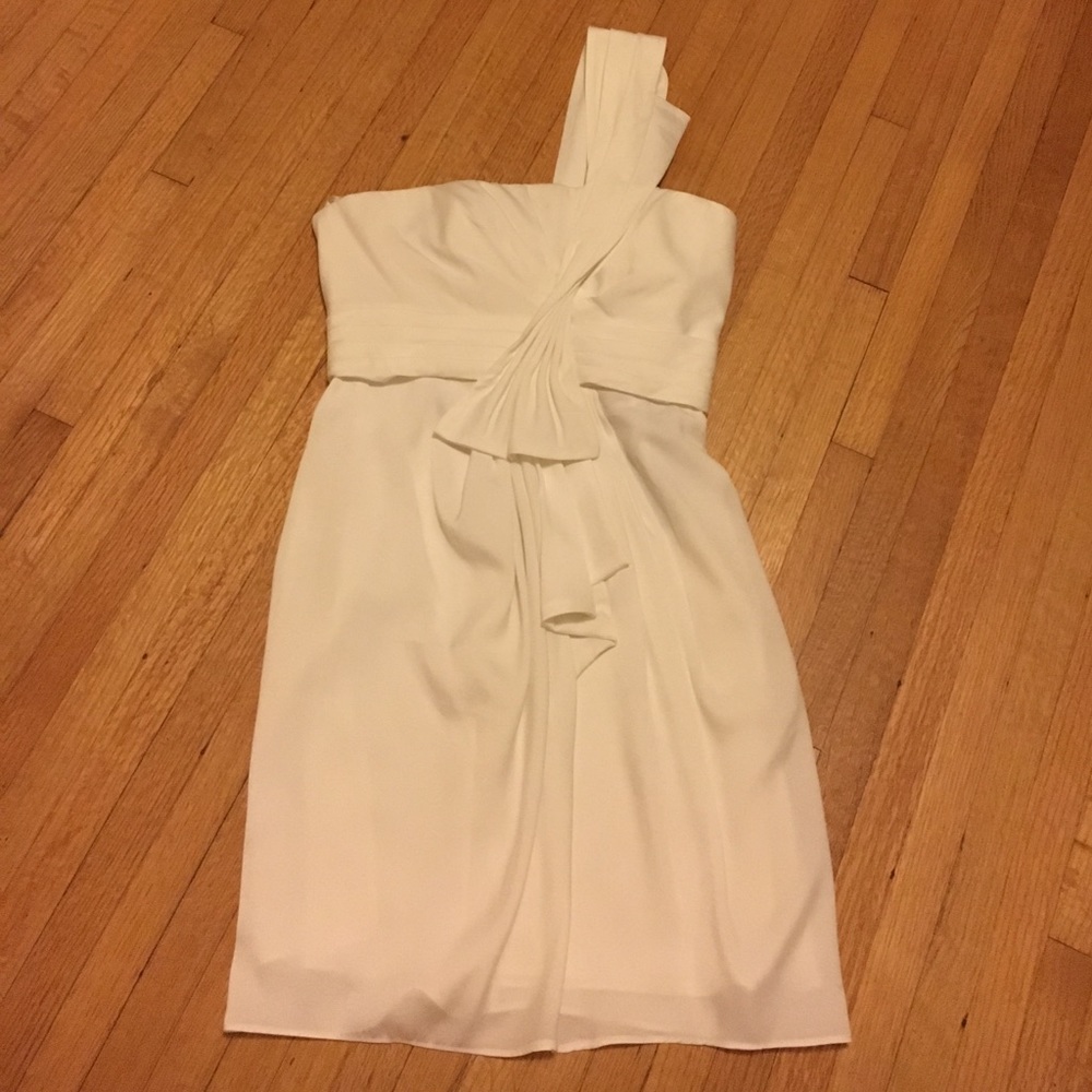 BCBG one shoulder white cocktail dress