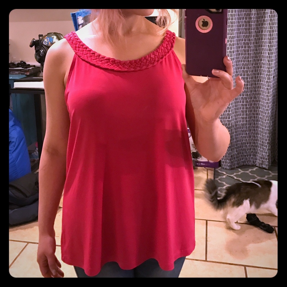 Dark pink Rafaella flowy tank braided collar large