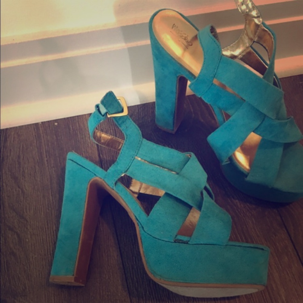 Strappy Turquoise Block heels