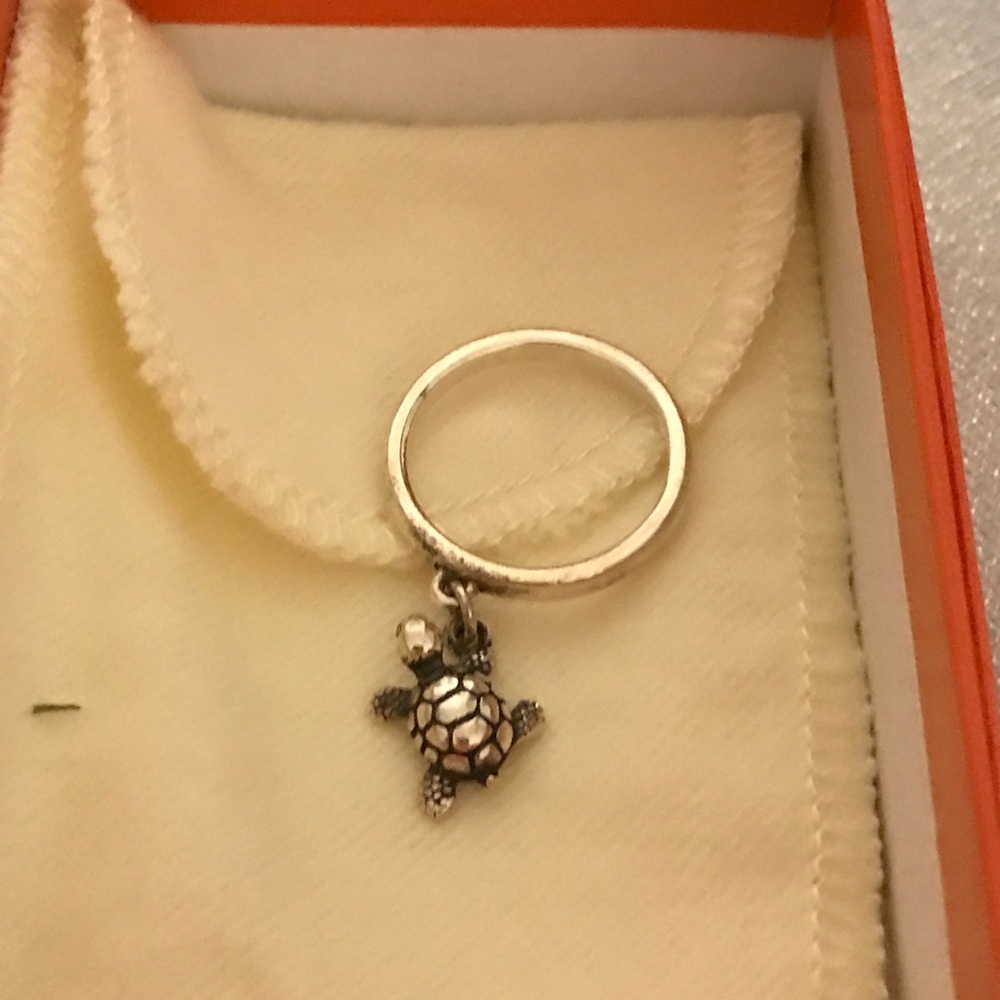 Smooth dangle loop ring with Turtle charm