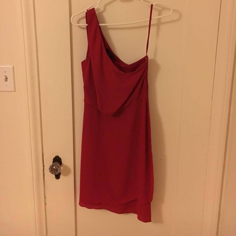 BCBG red one shoulder dress