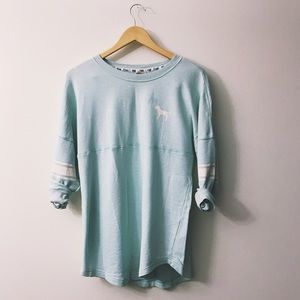 PINK! VARSITY CREW NECK SWEATER