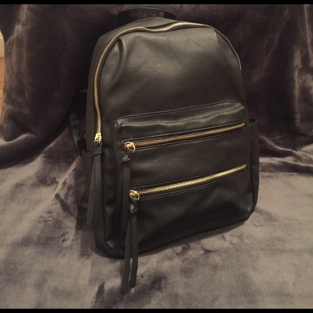 Black Faux Leather Backpack