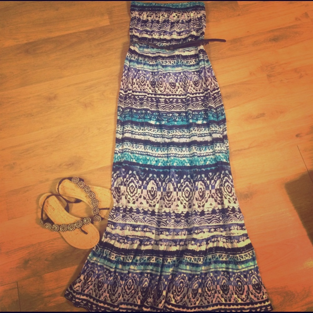 Strapless Belted Maxi Dress