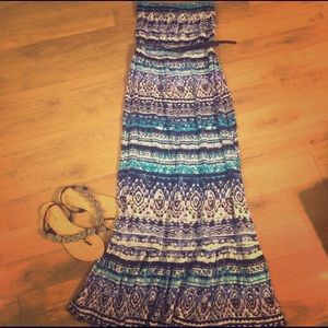 Strapless Belted Maxi Dress