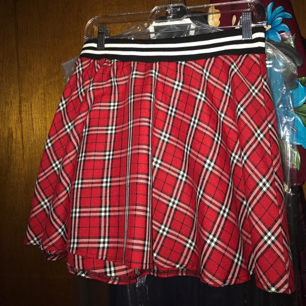 Super Stretchy Red Plaid Skater Skirt