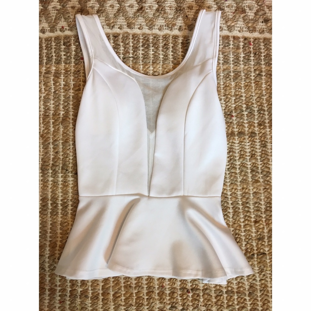 Sassy Low Cut Sheer White Peplum Tank