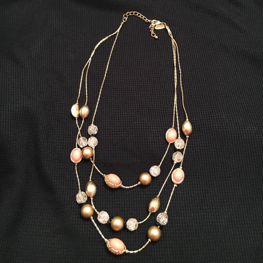 Coral, gold, crystal necklace