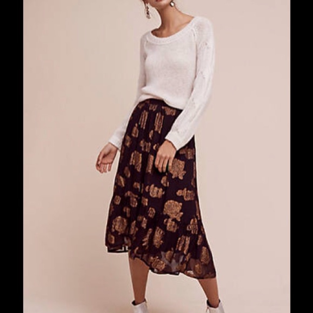 Anthropologie Floreat Oralie metallic skirt 12 NWT